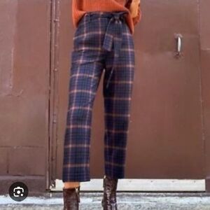Wilfred Navy and Orange Plaid Cropped Pants